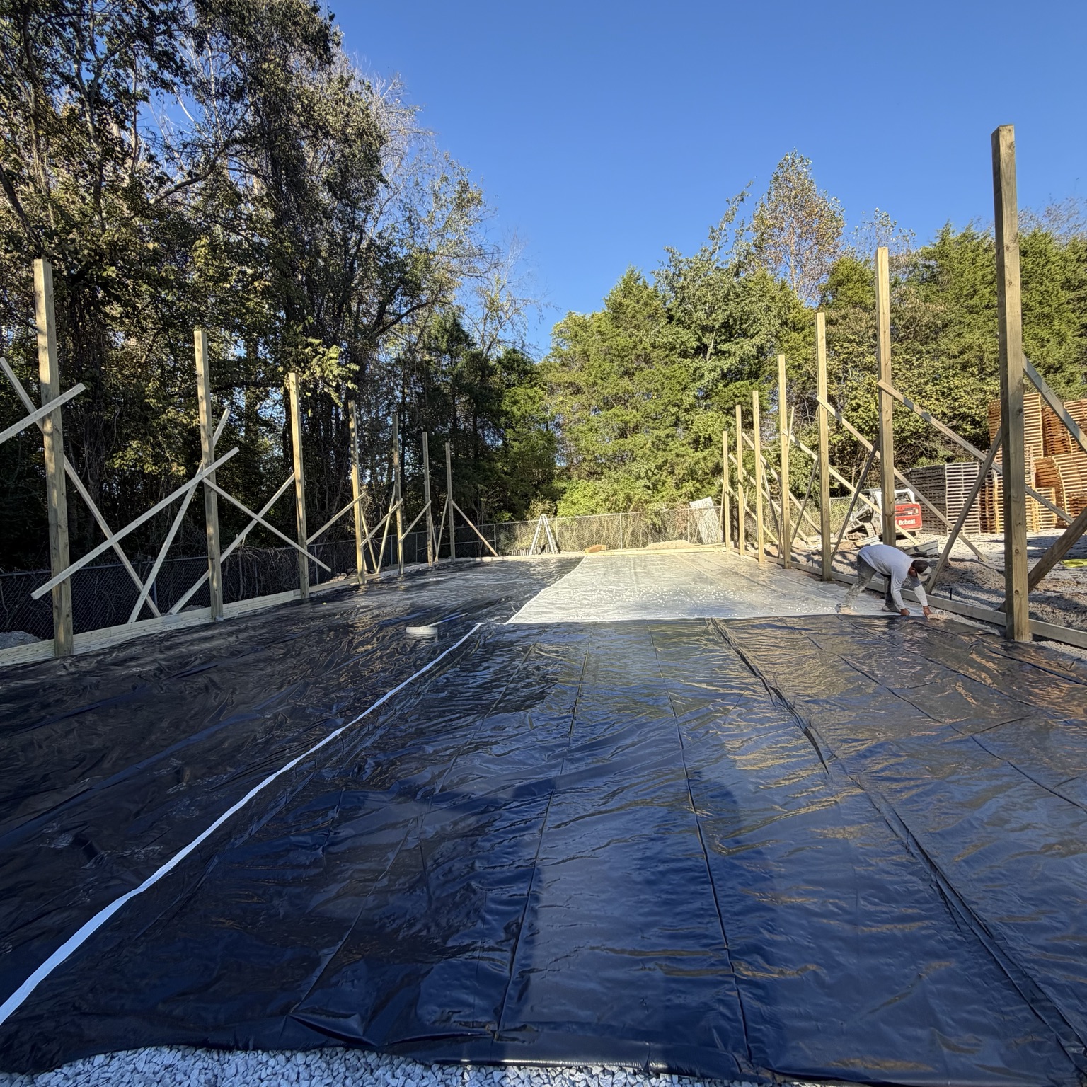 Prepared slab area with membrane and reinforcing mesh